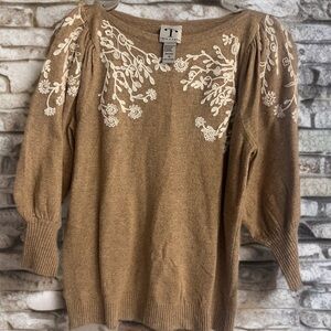 Tan Embroidered Sweater